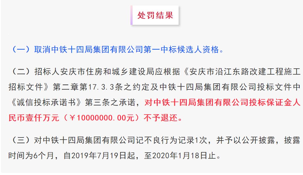 重罚！没收保证金1000万！中铁十四局集团提供虚假材料被通报！